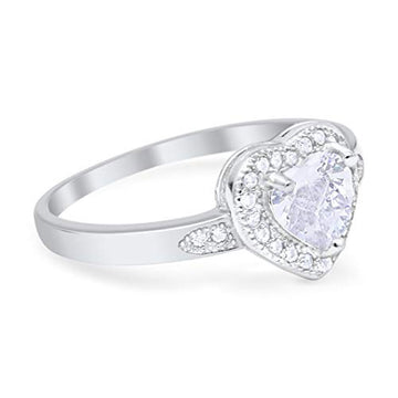 Halo Heart Promise Ring Round Simulated Cubic Zirconia 925 Sterling Silver